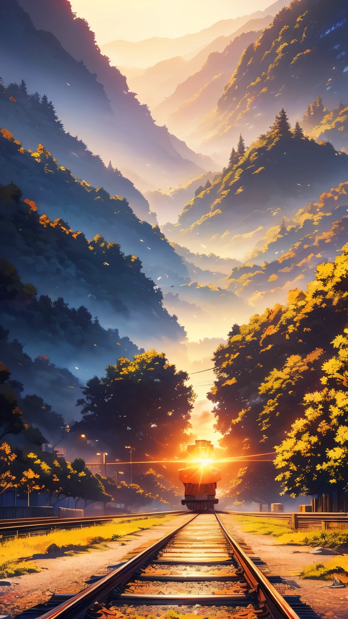 On the railway tracks there is a beauty, with plates, landscape artwork, anime background art, lepfe art, detailed decorations - width 672, Landscape art detailed, lepfe art style, beautiful anime landscape, made in an anime artist&#39;s studio, background image, anime village landscape, beautiful art uhd 4k, anime art wallpaper 8k, anime landscape