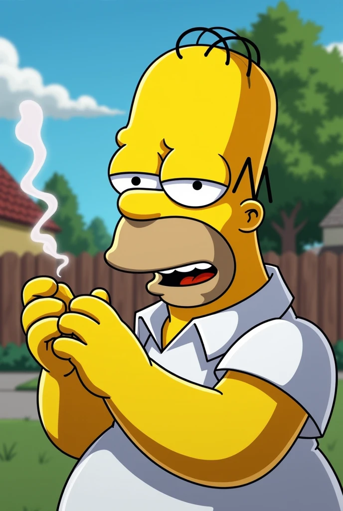 Homer simpson smoking a blunt with barack obama in the style of the simpsons