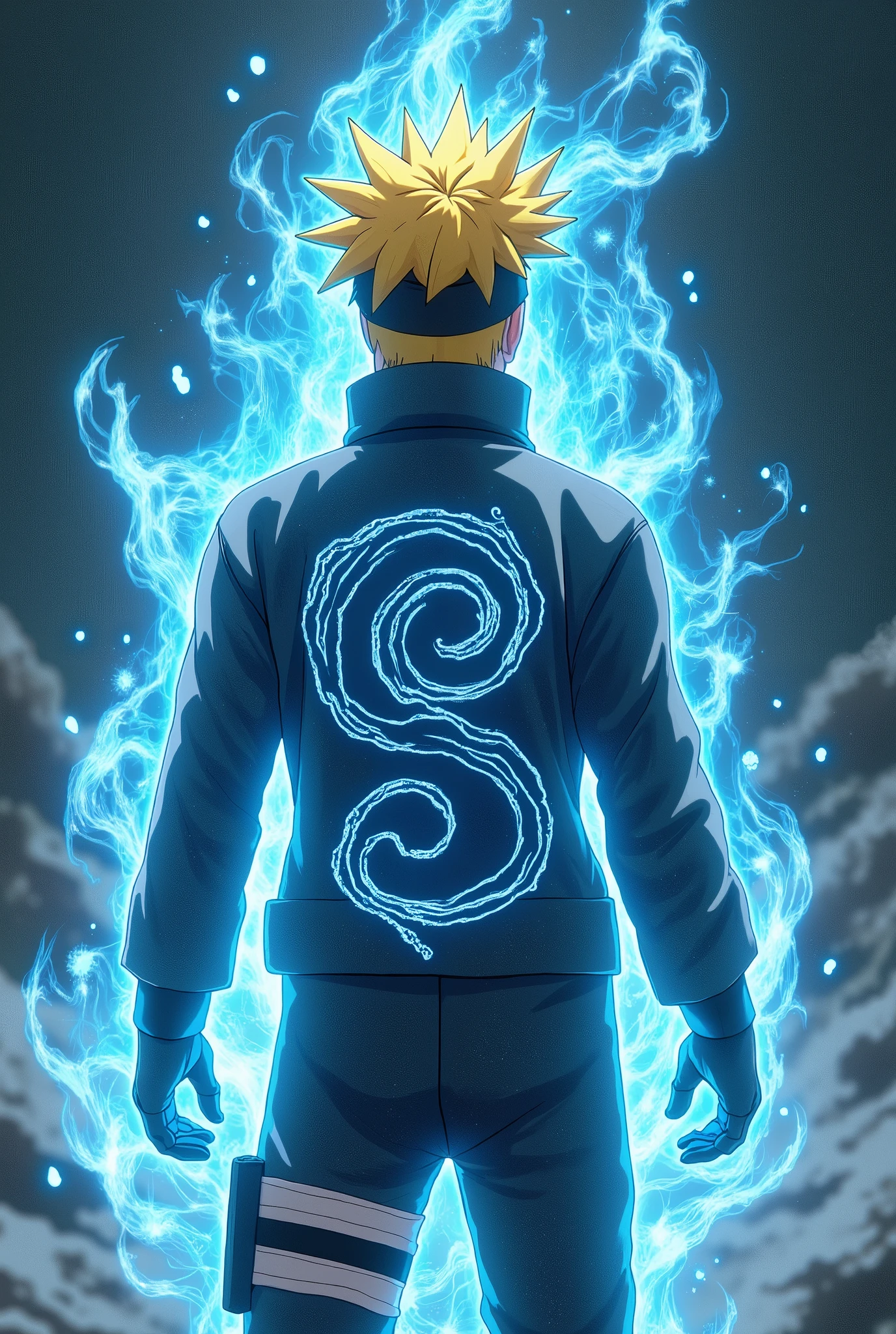 体の周りにaura、8k octane, Realistic、aura、cool、For wallpaper、The face does not look good、atmosphere、Back view、Naruto、うずまきNaruto