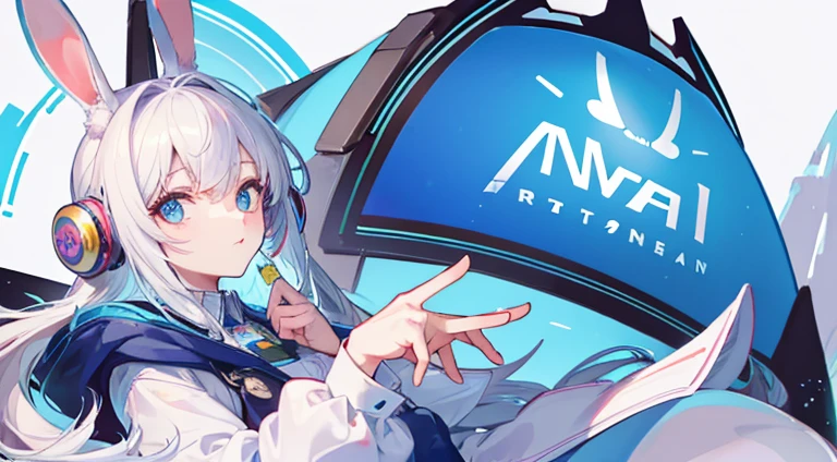 1 beautiful girl excellent quality perfect anatomy vtuber white hair light blue eyes long stockings in the room rgb led pc gaming full body Mini skirt small breasts
