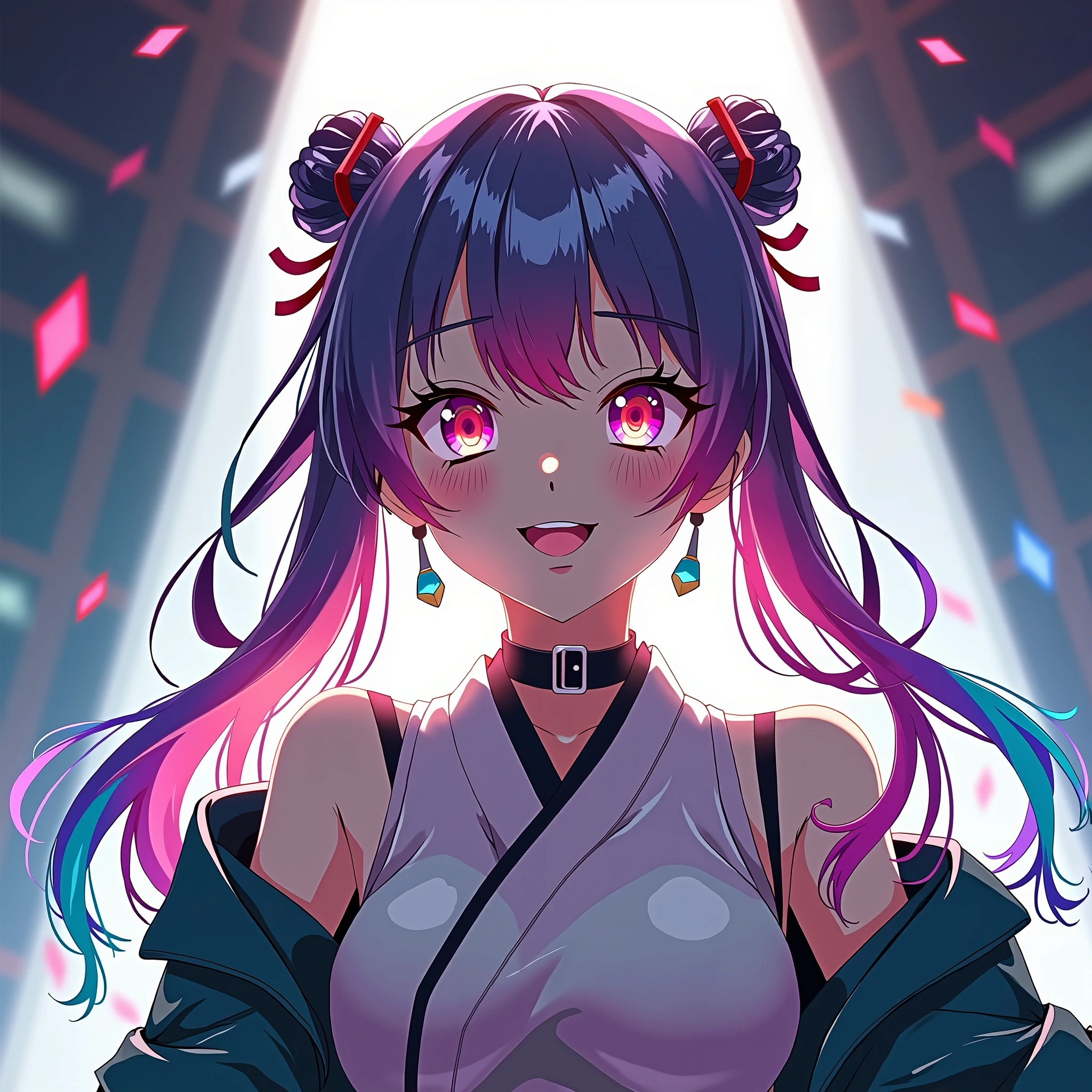 kimono, smile, girl, cyber city, neon