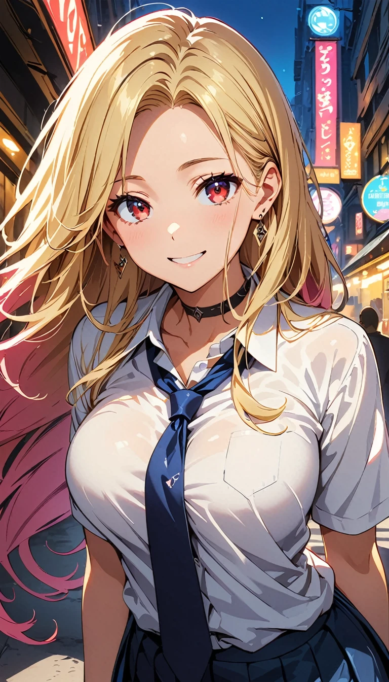 realistic analog photo, award winning photo,
wideshot, 
1girl, kitagawa marin, halfclosed eyes, giddy smile, 
 wench   wench, dress, necklace, posing 
 long_hair, blonde_hair, bangs, red_eyes, medium_breasts, parted_lips, gradient_hair, multicolored_hair, pink_hair,
populated tavern, crowded tavern
high-quality, crisp, sharp, professional-grade, high-resolution, fine detail, accurate colors, low noise, fast shutter speed, wide dynamic range, precise focus,
RAW, highres, 8k, uhd, High Dynamic Range, tonemapping, crisp details,