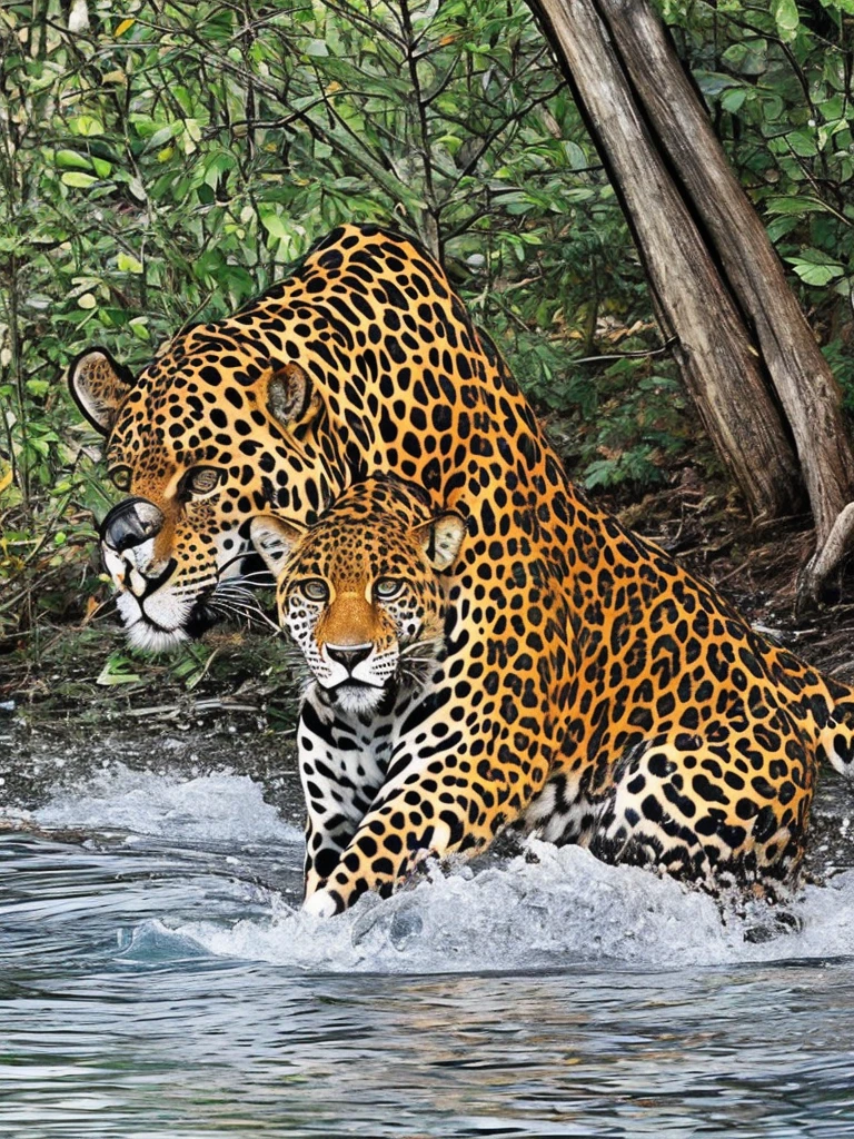 make a jaguar in the forest and the river