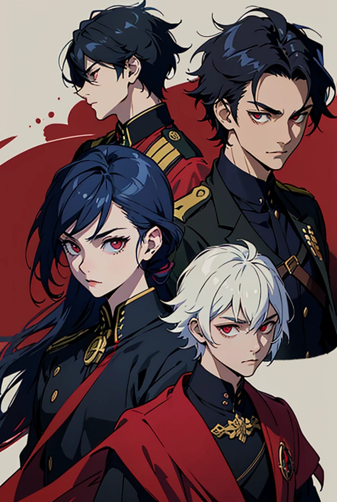 naughty man.独奏, anatomically correcte, precise, high resolution, shorth hair, male, vampyre, stark, the emperor of europe, clothes of a French general. Dark blue hair and red eyes.