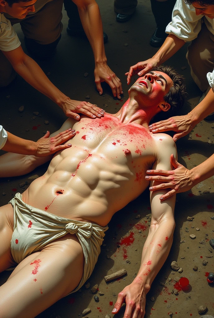 A handsome Korean man lying down in a coffin naked, sexy , full naked, 27 years old, perfect anatomy, big dick, perfect face, prefect eyes, oppa, wounded on the body, corpse, handsome corpse , handsome ghost man, sexy ghost, eyes closed, dead, casket, full dead body in casket, wounded, knife cut, pain, face cut with blood, bloody all over the body, casket, big coffin, wooden coffin. Enormous coffin fit a whole man body, full body corpse