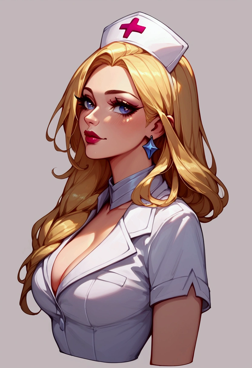 score_9, score_8_up, score_7_up, Soraka (league of legends), 1 girl, blonde hair, sexy, full body, earrings, long eyelashes, sexy, big bust, beautiful face, dressed as a nurse