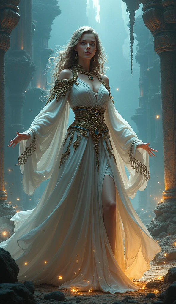1 girl, alone,[:(gradient background:1.5):40],whole body,big breasts,masterpiece, high quality, Movie stills, a girl,blond hair,Sunflowers are worn on the head, floating in the sky, cloud girl, cloud, (Close-up cleavage: 1.1), bright, Cheerful, interesting, soft light, (Bauhaus, shape, line engineering, Abstract: 1.1), panda ears,