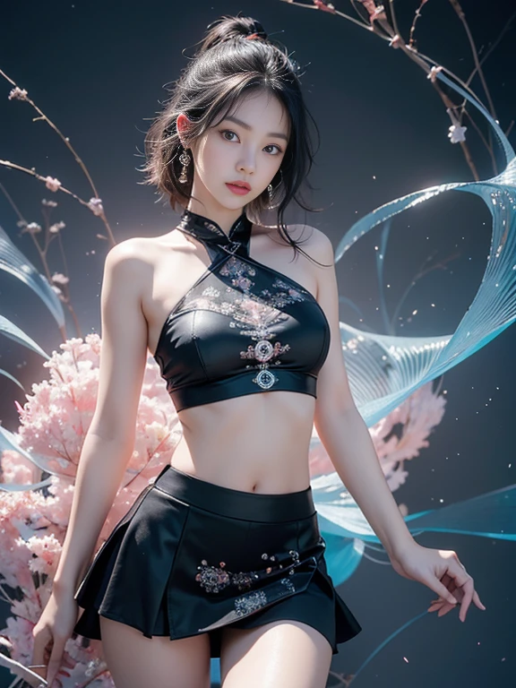 oxygenfficial Art, Unity 8K wallpaper, Very detailed, beautiful and aesthetic, masterpiece, best quality, (tangled, dispute, aperture), (Fractal Art: 1.4), 1 girl, Black Hair, China人, Bare shoulders, Short skirt, calf, Umbilical cord, Very detailed, Dynamic Angle, Cowboy shooting, (The most beautiful form of chaos), flow, (Vibrant colors), oxygen&#39;Kathy, (half: 1.2), China, (Thangka Flying Apsaras: 1.5), (Ribbon: 1.3), (Dream: 1.5), (Hanfu: 1.5), China人 dragon, China人 phoenix, (Smile: 0.5), (China人 deity),