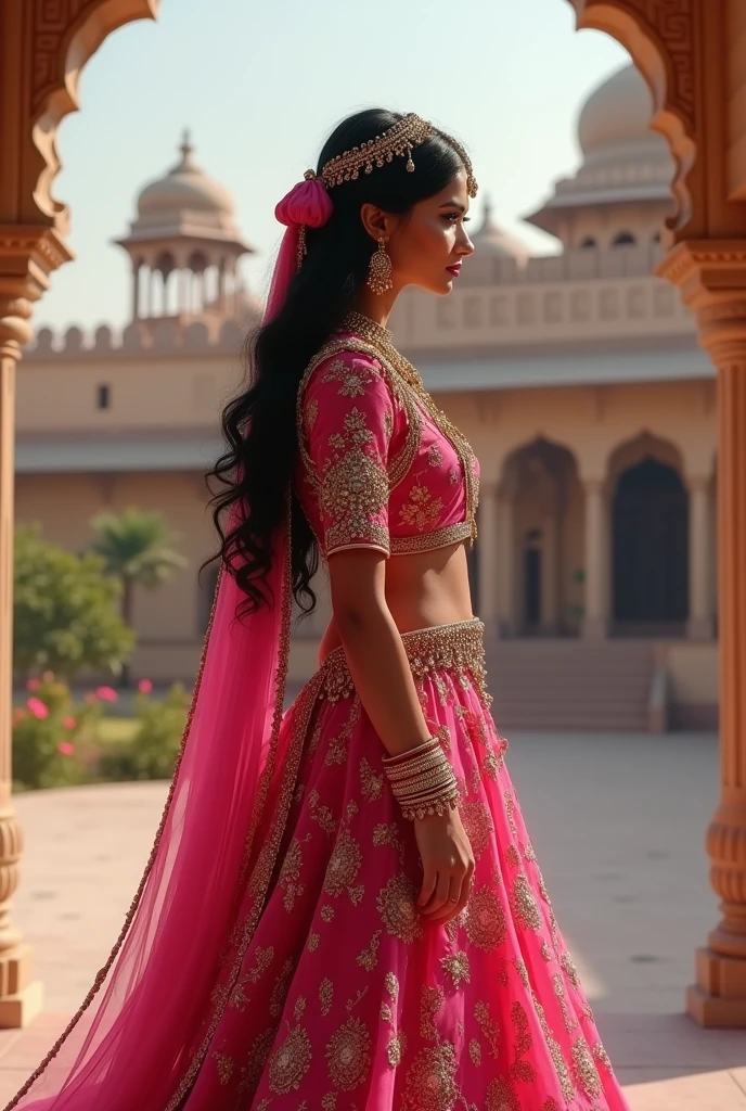 Indian pale white busty big breast breast-naked naked stomach girl with pink nipples wearing a saree at the Taj Mahal