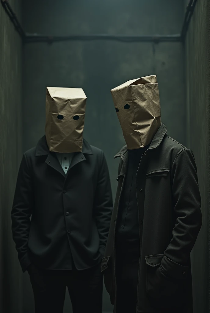 2 naked furry boys stuck in a room, they both have furry skin and (((1 has brown skin and the other white skin))), there eyes and mouthed are covered with blindfolds and all covering muzzles