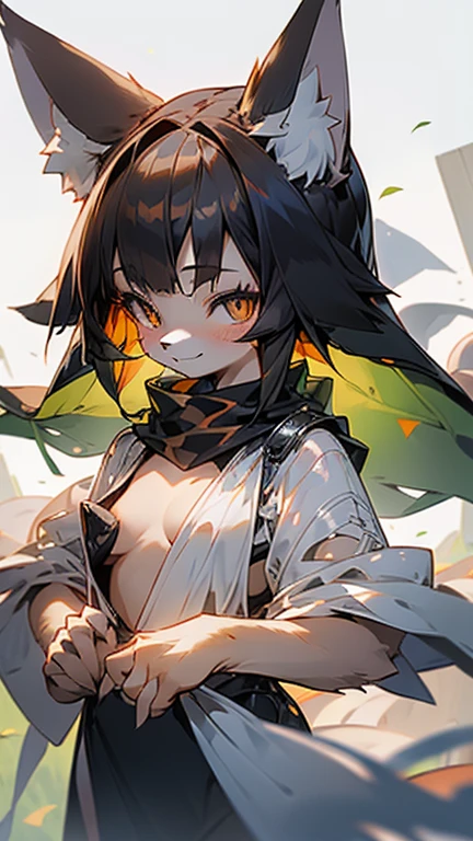 Chica anime, anime style, cute hatsune miku x suicune, shy girl , Orejas de Kitsune, arte de dark natasha, autum forest landscape, arte de vixen aztra, cuerpo completo, patas hermosas, cintura delgada, caderas amplias, piernas torneadas, hermosa, foto de cuerpo completo, sensual navel blouse, black skirt, navel piercing, ear piercing, navel tattoo, shy pose, back pose, hands up,  black body, beatifull and detailed hands, kimono, 