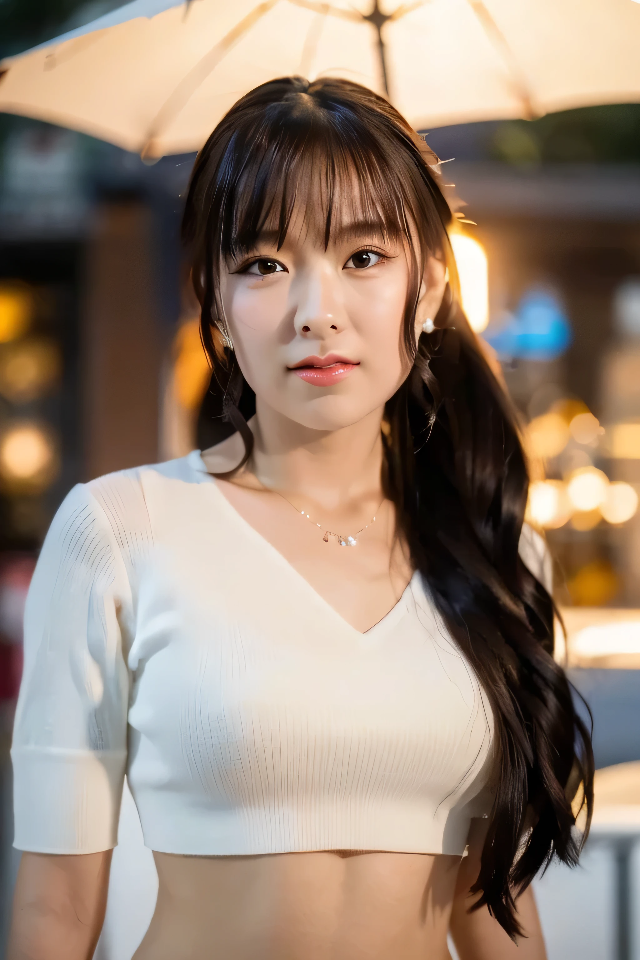8k, masterpiece, original photo, best quality, Reality, Extremely detailed CG Unity 8K wallpaper, Depth of Field, Movie Lighting, lens flare, Ray Tracing, (Extremely beautiful face, Beautiful lips, beautiful eyes), Intricately detailed face, ((Ultra-delicate skin), Beautiful 1 girl best quality photos, Ultra-high resolution, (Realistically:1.4),Cute hairpin,1 girl,Red long hair,Cropped sweater ,Beautiful slim woman:1.4, on the island,Super thin face,Exquisite eyes,double eyelids,Necklace