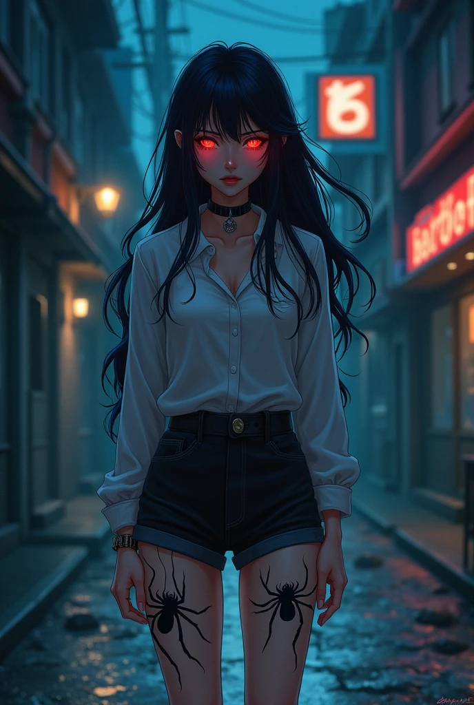 A young sexy male with delicate facial features, long black hair, teal blue eyes, long eyelashes, and gothic black and red clothes. He's a long-wanted serial killer. ((((scary)))) Blood. malicious, insane expression. No facial or body hair. Anime. ((((((((Male, boy)))))))) (Horror) BITCH, MAKE IT MALE. Cops are trying to catch after him. Running. Raining. Vampire. Dark. Red highlights. Red sky. Mysterious. Midnight. Cartoon. Polices running after him. Smirking. Bloody. Red highlights. Red. Blood pouring down. Police cars.