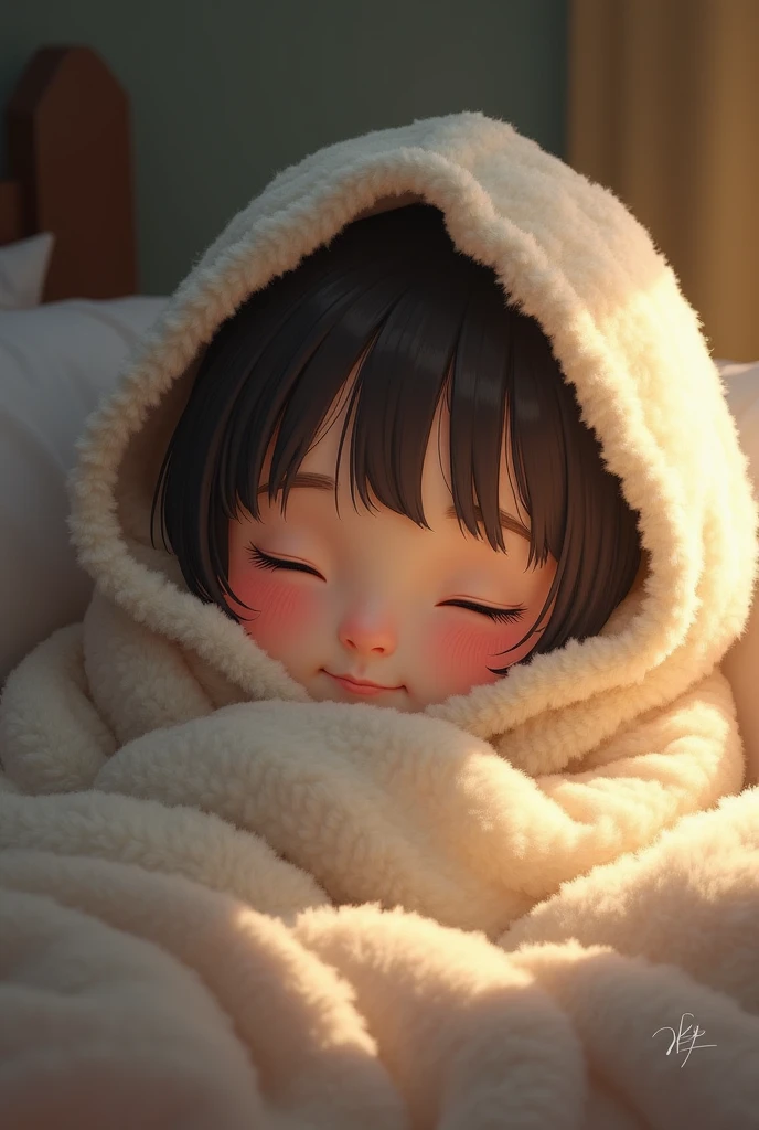 Chibi girl wrapped in a blanket drawing
