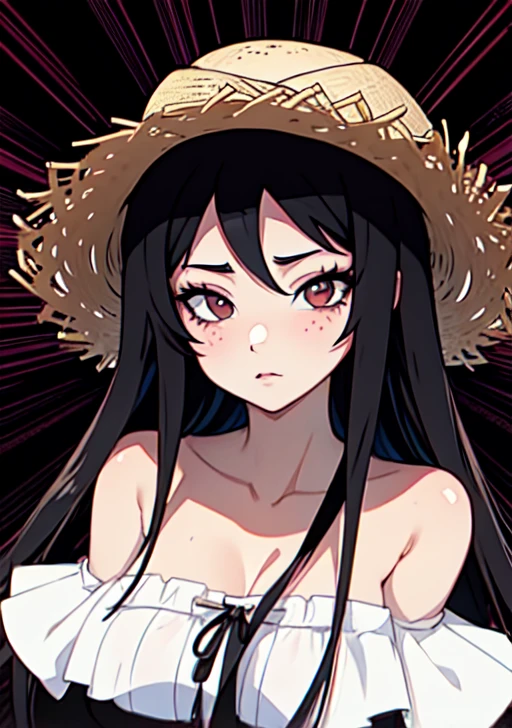 anime girl with long black hair and straw hat, 4K anime-style, cute anime portrait, anime moe art style, 4k anime art wallpaper, 4K anime art wallpaper, high quality anime art style, anime style portrait, Guweiz, artwork in the style of guweiz, detailed anime digital art, 8K anime art wallpaper, cute anime girl portraits