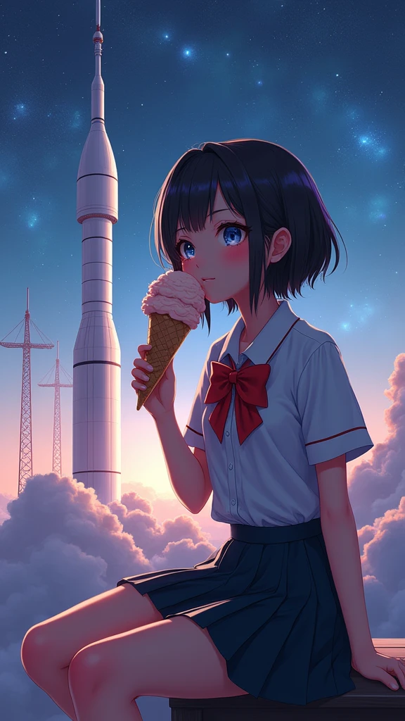 infp young woman.Looking out the window at the view,window,firmament,clouds,shave ice,high-level image quality
