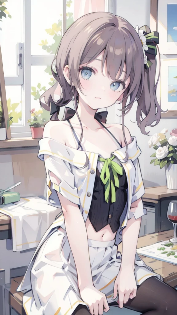(Best quality, 8k, 32k, Masterpiece, UHD,:1.2),RAW, human, 1girl,ultra cute , ultra cute, natural lighting, transparent shining eyes, 20yo, medium breast ,femur, fair complexion , flushed face, ,Homemade Country Dress,long-sleeved dress in muted colors, Handmade apron for practicality and style, sturdy fabrics like cotton, Happily Smiling, kitchen, sitting on the stool, short ponytail, Cleavage Cutout, From above, Showing panties, White panties, Skirt lift, frill Details
