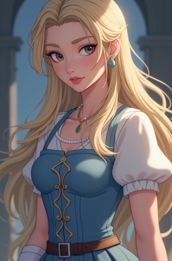 (masterpiece, best quality:1.2), 1 woman, solo, simple background, sexy woman, detailed face and beautiful, long blonde braids, blue eyes, summer dress