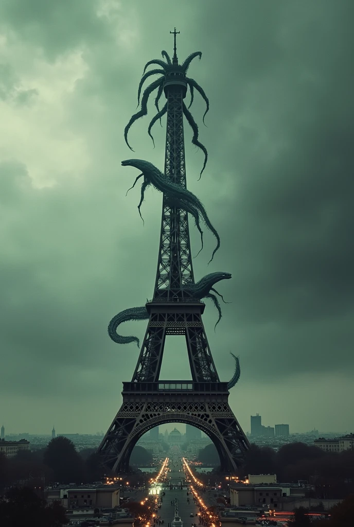 Necronomicon Sketch, eiffel tower, squid, octopus, tentacles, <lora:Necronomicon-10:0.9>