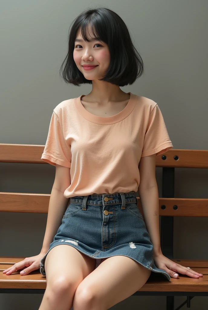 arafed woman in a yellow shirt and jeans posing for a picture, yellow clothes, with yellow cloths, in blue and yellow clothes, wearing a modern yellow tshirt, Wearing a shirt and jeans, wearing wheat yellow gauze, Full-body photogenic shots, Jackie Tsai Style, Wearing a blouse, Chie Yoshii&#39;s Style, (((yellow)))、low length、smile、Small breasts、