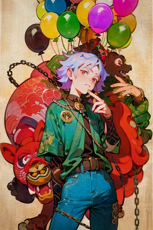 There is a woman with balloons and chains on her back。, Greg Tocchini, inspired By Tomer Hanuka, By Tomer Hanuka, Joan Rua, James Jeanとウロップ, bastien yoshitaka amano, Inspired by Assaf Hanukah, James Jean・アート, James Jean, James Jean, アートジャームとJames Jean