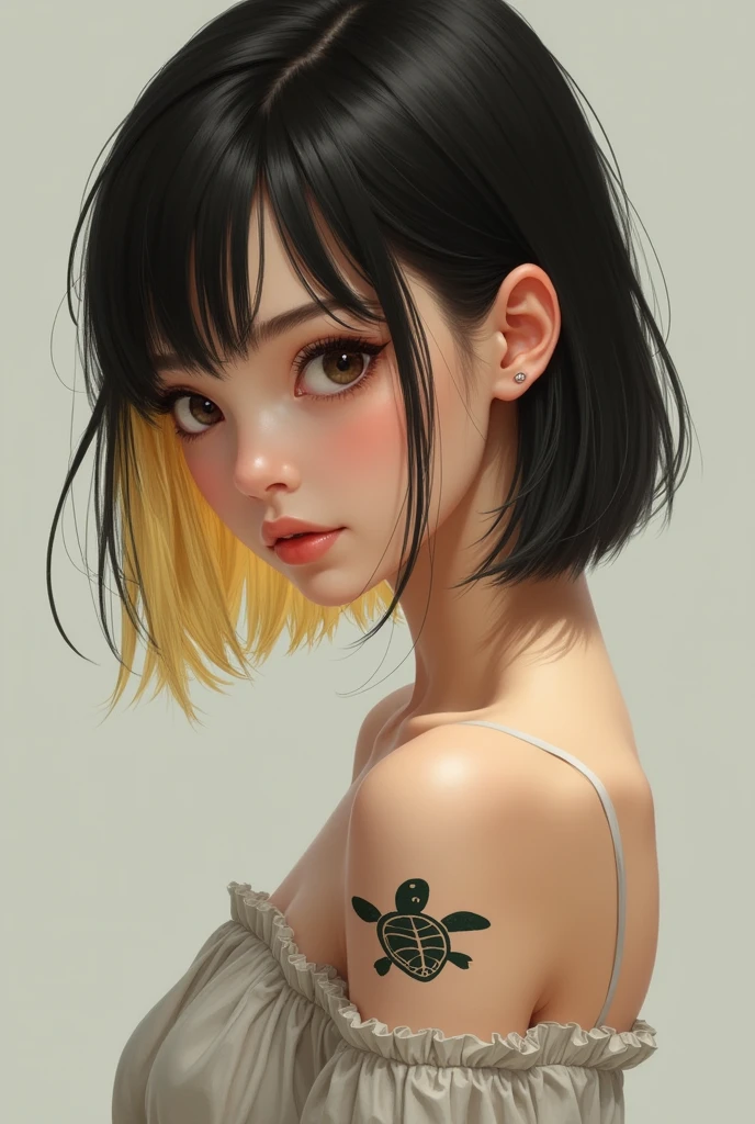 fixing my hair pose, short black hair, flower on the head, wearing hot slip dress, room background Realistic, beautiful, natural, 8k, illustrator, masterpiece, high quality, 8k, high resolution, high detailed, high detailed body, hole body