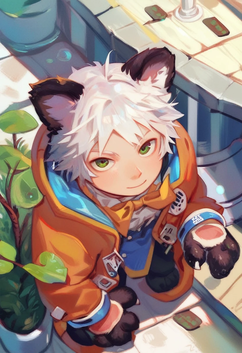 punctuation_9, punctuation_8_High above, punctuation_7_High above, fountain_アニメ, assessment_questionable, shortg3 diz renxion, Chinese clothing, animal ears, monster boy, animal hands, malechest, eyes black, coat, White hair, shorth hair, High aboveper body,
bad boy