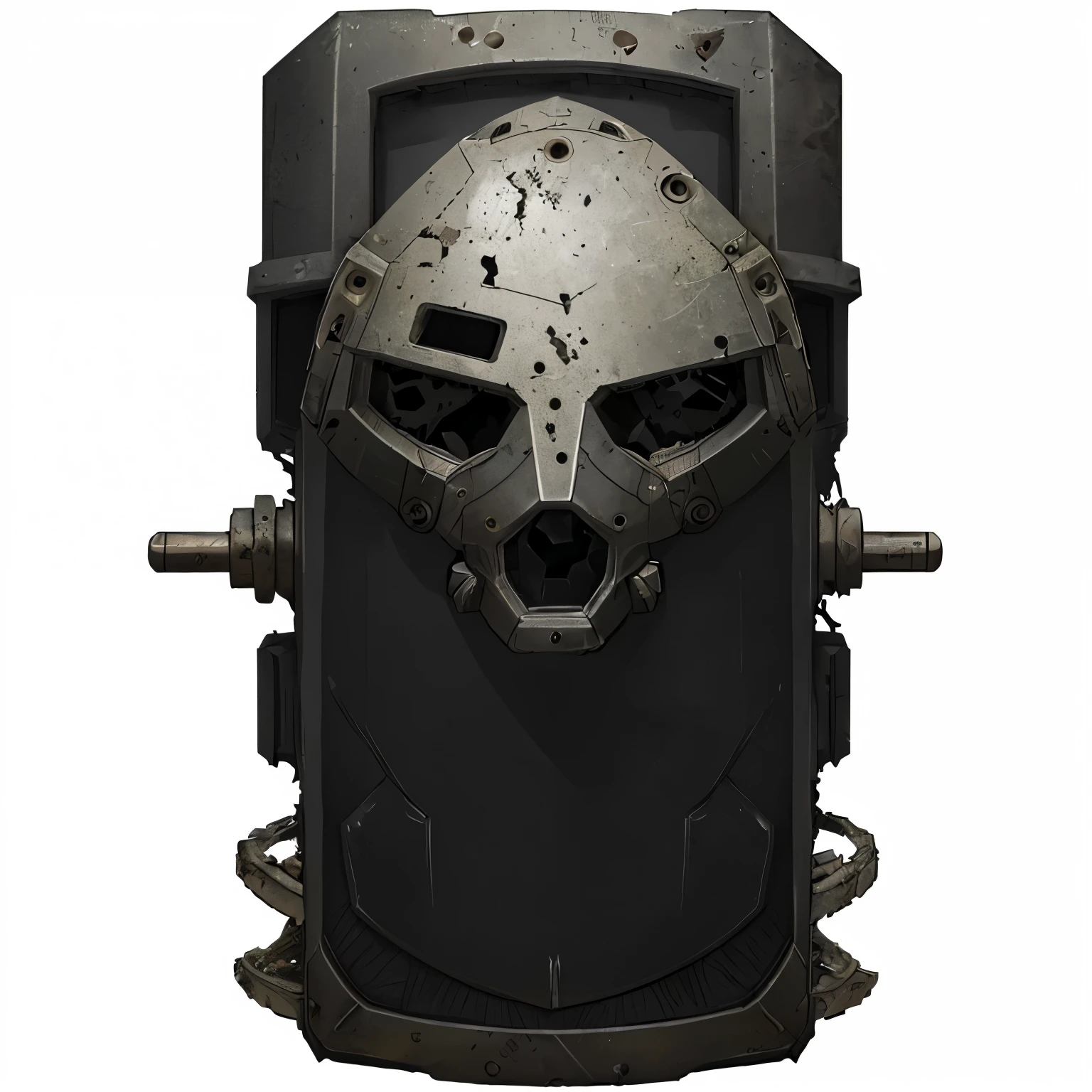 cyber punk large riot Shield with graffiti and damaged part reinforced with metal sheets and scraps, , industrial gears , square shape with a rusty handle on a black background with wiring cable and electric parts , modern style weapons, realistic weapon, an unknown ethnographic object, heavy jpeg artifact, riot shield, weapon, prop, scaled arm, chainsaw , large props ,metal nails , worn fabric