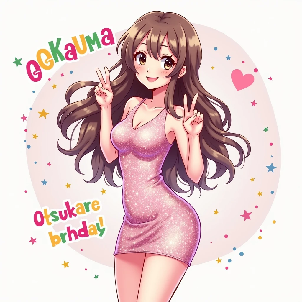 card, sexy waifu, anime style. Busty, lingerie with the words "happy birthday"