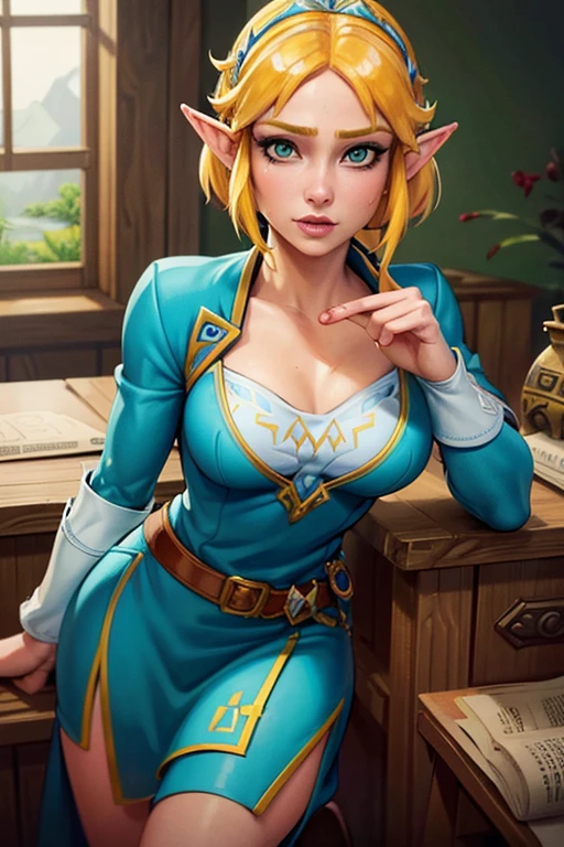 princess zelda, 1 girl, artist request, belt, blonde hair, blue shirt, book, boots, deadpan, full body, green eyes, high resolution, looking at viewer, magic, nintendo, pants, pointy ears, shirt, short hair, simple background, solo, the legend of zelda, the legend of zelda: breath of the wild, the legend of zelda: tears of the kingdom, light flower, magic, (best quality, 4k, 8k, highres, masterpiece:1.2), ultra-detailed, (realistic, photorealistic, photo-realistic:1.37), portraits, fantasy, detailed face, beautiful detailed eyes, beautiful detailed lips, extremely detailed eyes and face, long eyelashes, detailed clothing, detailed magic effects, intricate details, beautiful lighting, vibrant colors, cinematic lighting, dramatic lighting, natural lightingAnatomicamente correto, Obra-prima, Alta resolução, Detalhes altos, 