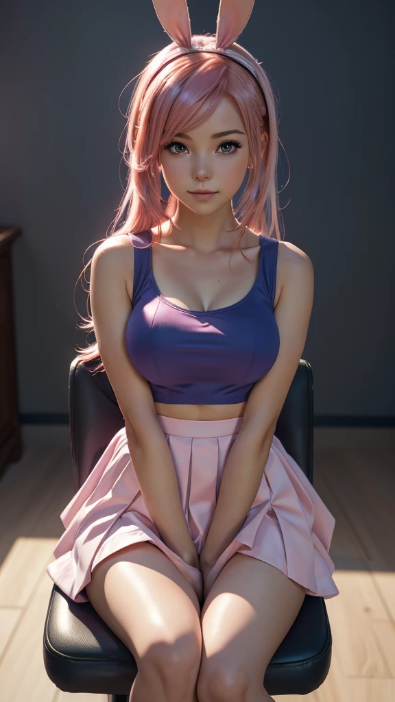 (masterpiece), (best quality), photorealism, realistic, ultra detailed, 8k resolution, (1girl), solo, beautiful, pink twintail hair, blue highlight hair, minato aqua, front light, cinematic light, cold light, cosplay, minato aqua cosplay, vtuber, indoor, bedroom, dropping breast, thick breast, squatting cowgirl pose, 15 years old