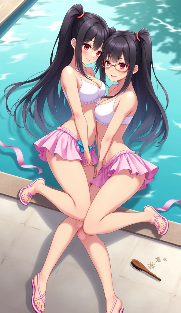 femele,,((())),(((Nariko Saten)))(Kuroko Shirai)(((Two people hugging each other and putting their breasts together))(((smil))),stares at the camera,(((maikurobikini)))swimming pools,Best Quality, masutepiece, Extremely detailed, High resolution, 4K, Ultra High Resolution, Detailed shadows, Perfect Light and Shadow,