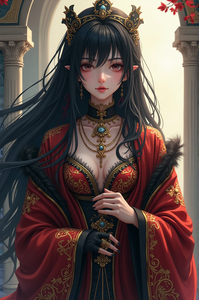 Throne of Power,queen,The most beautiful woman in the world,Queen&#39;s Clothes,The most luxurious throne in the world,Proportional human body.close_up,Exquisite makeup