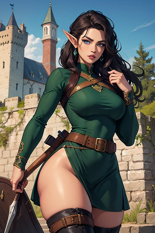 cartoon, (1girl:1.1) (Keyleth, Legend of Vox Machina, elf beauty:1.1), wearing a sexy short green dress, brown platform boots, large breasts, kneeling in a dirty Orc toilet stall, mythical fantasy world, GloryHoleQuiron pose, gloryhole, glory hole, holes in toilet stall wall, (1guy:1.2), big muscular Orc, huge green Orc cock sticking through glory hole, Keyleth gripping Orc cock, Keyleth licking Orc cock, Keyleth sucking Orc cock, beautiful woman, perfect fit body, realistic detailed skin, perfect face, perfect eyes, masterpiece, best quality, ((saturated colors)), sharp focus, ultra high res, kodakvision color, shot on Arricam LT Camera, photorealistic, realistic, solo, photorealistic, best quality, extremely detailed face, extremely detailed eyes and face, beautiful detailed eyes, absurdres, incredibly absurdres, perfect anatomy, anatomically correct, perfect hands, 5 fingers on each hand