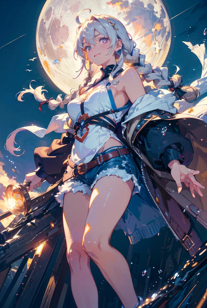 ((masterpiece)), ((Best quality)), (high resolution), (illustration), (an extremely delicate and beautiful), (ultra detailed beautiful face and eyes), nsfw,   1girl, leaning forward,  YukineChris, long hair, purple eyes, twintails, low twintails, ahoge, large breasts,volumetric lightning, moon night,knight_armor
detailed skin texture, detailed, volumetric shadow, anime screencap,Highest quality, Sorceress, ancient babylonian nobility, ((tan skin:1.2)), (brown skin color),Long hair, twin braids, hair ornament, wine colored hair, smile, Below average size breasts, bare shoulders, Leg spread、Groin、Yukine Chris、Wet condition
nude、Wet_shirt,Wet _underwear、tear_underwear
8K, masterpiece, Best_quality, high_resolution, ultra_details, detailed, 1girl, 独奏, looking_at_viewer, upper_body, braid, bangs, white_hair, hair_ribbon, hair_between_eyes, blue shorts、style(open_reg,hip_up)

sidelocks,depth_of_field,french_braid, sharp focus, perfect hands, perfect face, perfect eyes, perfect light, dynamic light, natural light, Masterpiece, Best quality, Cang、green、moon、