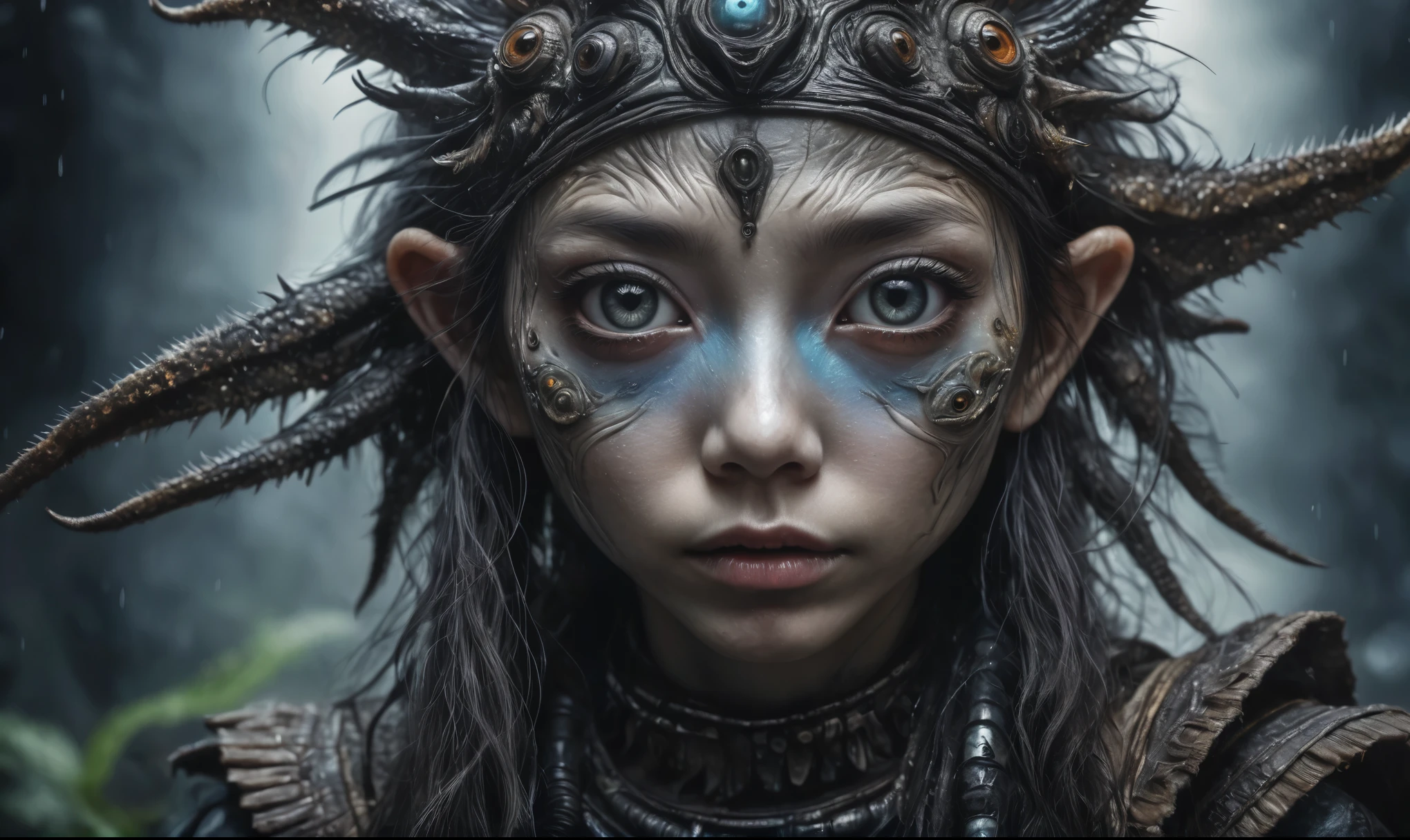 graphite old witch,after a psychiatric clinic,battlefield,winter,intricate landscape,slate grey atmosphere,glare eyes,film grain,,faded,snake eyes extremely detailed, high detailed eyes,16k resolution,RAW, Nikon Z9,full-body-shot,view from height,vampire,babygirl,native african,lovely face,jealous,another world,ring of truth,French Braid with a Twist,view from height,babygirl 10 yo,once pretty face,eyebrow up,full body shot,ominous landscape,glate gray atmosphere,by art Simon Stalenhag,Nicola Samori,(((Wangechi Mutu))),full body shot,beggar deep niobium paladium The Alien Entity,native italian babychild, wants eat,survival in criminal city of future, Technicolor,natural skin textures, hyper realism, hyper detailed,Extremely detailed,High contrast,Masterpiece,Realistic,Ultra Detailed, intricate details,realistic humid leather,extremly intricate,Epic Realistic, cinematic style,irina yermolova,high contrast,hdr,extremely detailed, deep night landscape photo,masterpiece,intricate details,faded,eyes extremely detailed, high detailed eyes,8k resolution,RAW,retina, Nikon Z9,China,orc, Guangxi Zhuang ,tkt style, perfect, Elf,kiwi,transition between two art styles, Ink painting to photorealism, Double contact, X-ray, Creative, vivid light, masterpiece, fantasy, Abstract, Surrealism, super detailed, high resolution, stop:35;(((creature with a spectral and ghostly appearance)). Her skin is pale, almost translucent,ancient rock paintings of the first people,sharkfish's leather, her differents emotions