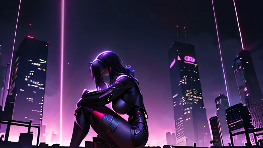 cyberpunk style、girl、sit in a sexy pose、Black Cybersuit、Face masks、Professional photo composition、Full body shot from the side、Galaxy stars in the background、Tesla coil explodes、Stranded pirate ship、A world of chaos、Dark Room、wallpaper、high quality、high resolution、High definition、