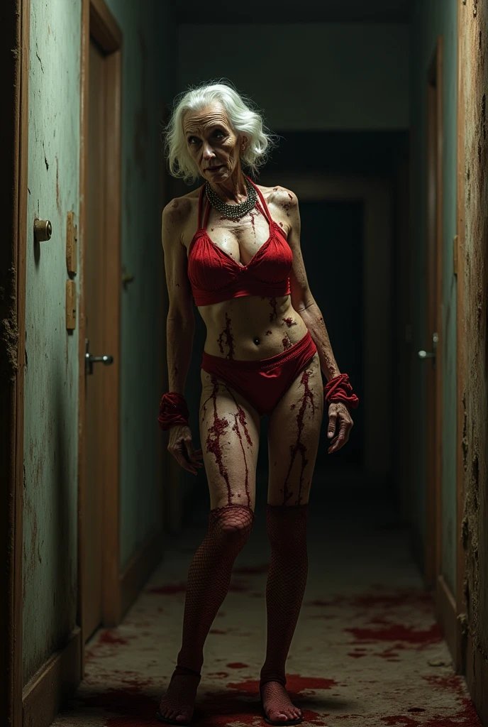 masterpiece, best quality, (extremely detailed CG unity 8k wallpaper), (best quality), (best illustration), (best shadow), Night, moonlight, a zombie,A rotting face,Injured by an arrow and covered with blood,covered with cockroaches on the wall, in a narrow corridor, focused direct light, deep shadows, mottled walls, bloody terror, a murderous atmosphere, mutilated bodies, exposed viscera, photo level, HDR 8K, true lighting, movie stills, horror movies