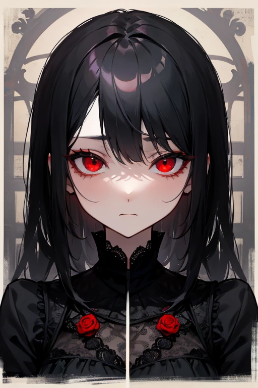 Black maid outfit, whole body, Long black hair,Red eyes,In the spotlight,The background is a dark city street.、(It generates high-quality female works with a dark and insane horror movie-like world view centered on black. She has a creepy and attractive physique、whole body黒のファッションスタイルを着ています. The background is a dark and desolate landscape, An atmosphere like a horror movie setting. Her figure is terrifyingly beautiful, Emphasizing dark and insane elements. Light and shadow effects are skillfully expressed, detailed, The face and expression in the black attire are meticulously drawn, Artistic elements add depth to the work. The overall atmosphere exudes an eerie and nightmarish worldview, With a unique artistic touch. This movie is、It depicts the dark and insane world of a horror movie in high quality, Evoke visual stimuli and aesthetic sense, It will give viewers fear and excitement. It produces a work that blends the dark and insane worldview of a horror movie with artistic elements.
