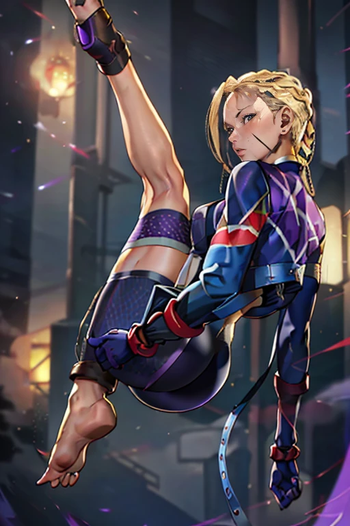 Cammy white , SF IV, cammy white , detailed face and eyes, Beautiful purple iris,  hair blonde , extremely delicate lips, bare feet, , medium breasts, purples eyes, long eyelashes, thick eyelashes, 8k uhd, HDR, extremely detailed CGunity 8k wallpaper, (8k), (4K), opening your ass while looking at the camera,