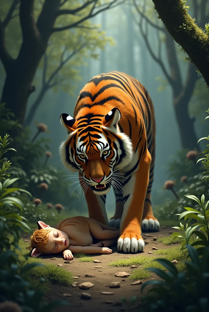 The tiger pounced on the man, tearing him to pieces. The princess, horrified, felt guilt and regret as she realized the terrible price of her selfishness and jealousy.