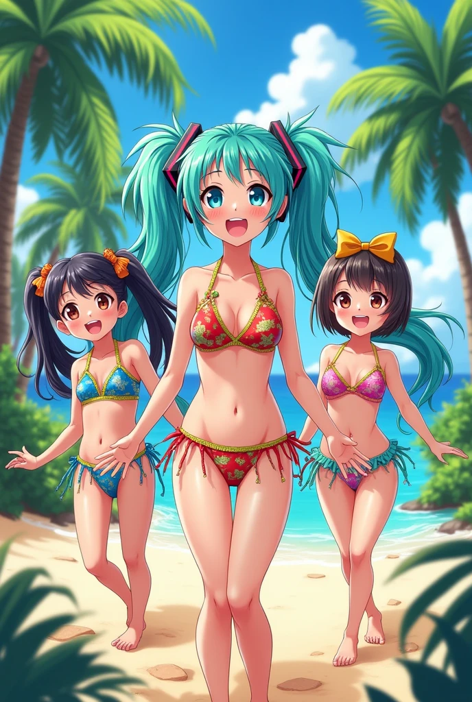 ((highest quality)), ((masterpiece)), (be familiar with), perfect face 　TV Anime「Urusei Yatsura」A girl masturbates with a woman who looks exactly like Ram-chan from 　No cornerasturbation　Beautiful pink　I feel wet　sheer lingerie　garter stockings 　wet genitals　lure　boldly　nude　female organ　real pussy　Erotic　small breasts　small breasts　Lesbian feeling each other　two girls　Futanari　transparent tiger print bikini　erect clitoris　a lustful look　fantasy　childhood