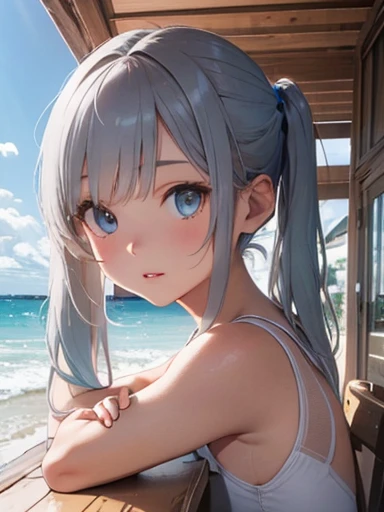 Torn school swimsuit,look up,close your eyes,Ocean,Beach,Beachに座る,Wet Hair, Wet Skin, Water running over the skin,Sleepy eyes,strict,{{{{{Flat Chest}}}}},Very small breasts,lovelive!,strict,Open your arms,nude, Bare Chest,(masterpiece, Highest quality:1.2),shape,8k,High resolution,One Girl,alone,body,(Portraiture:1.2),Long Hair,,blue eyes,Black knee socks,Grey Hair,Hair between the eyes,Gray Hair
