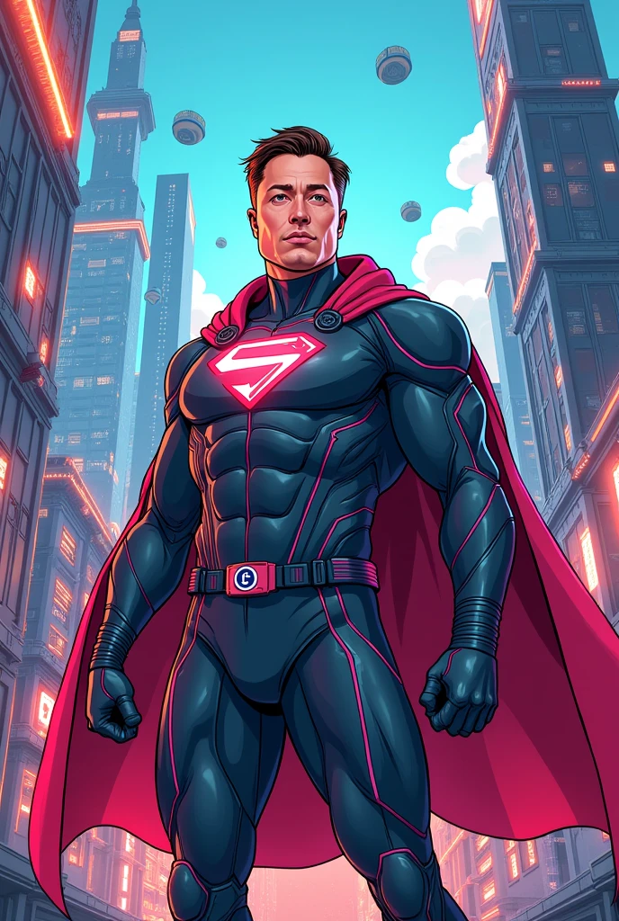 (1man, Superman), (extremely detailed CG unit 8k wallpaper),(master part), (best quality), (ultra detail), (best illustration),(1990s \(style\), retro artstyle), cowboy shot, (Sharp eyeliner, ombre, detail eyes:1), dark neon light cyberpunk interiors background, ,break , (cyberbody, neonbody, holodrift, cablelink), upper body, camisa, red cape