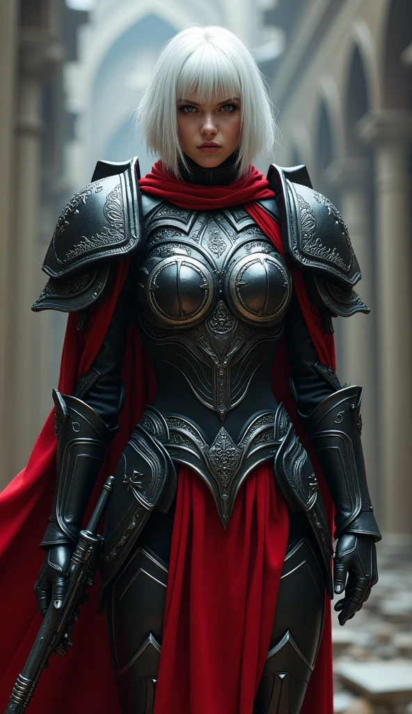 Beautiful mature blonde ponytail female knight、Bright red chest armor、Black pants and red leg armor ((Muscular and macho slim body and lower body))、Carrying a large sword at the waist、Has a large shield A smile Photorealsitic、a picture、masterpiece、reallistic、真实感、photorealisim、High contrast、Photorealistic Art Station Trend Digital Art 8k HD High Resolution Explanation Real, detaileds, Skin Texture, ultra-detailliert, realistic skin textures, armature, top-quality, 超A high resolution, (Photorealsitic:1.4),, hight resolution, detaileds, Raw foto, Sharp Re, Nikon D850 Film Stock Photo by Lee Jefferies 4 Kodak Portra 400 Camera F1.6 lenses rich colors hyper realistic lifelike textures dramatic lighting unreal engine artstation trends synestil 800,5Precision details of beautiful hands with fingers