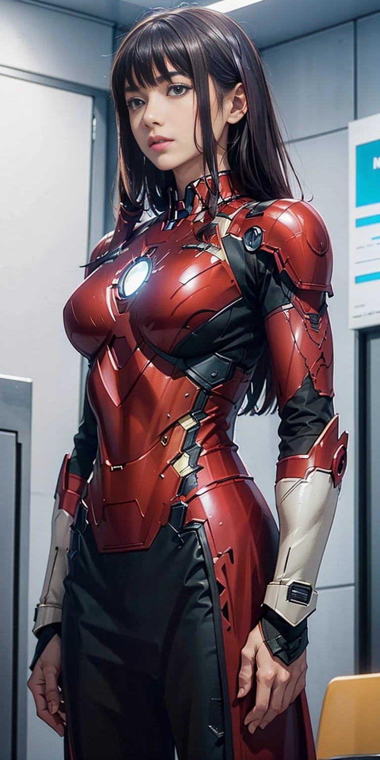 Mira Suou in Iron Man armor: Mark XLIX Rescue Armor, Detailed costume design