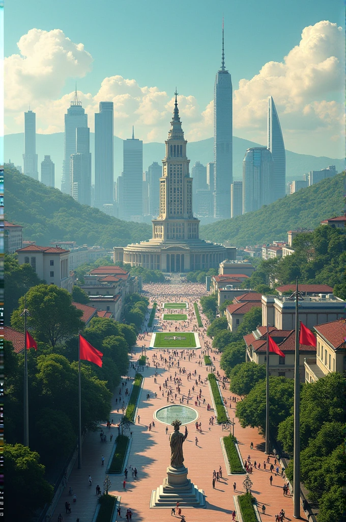 There is a large building with a large arch on the top, and the door says Hebei University of Technology, Wide Perspective, Wide Angle Photo, Research Complex, Wide Angle Photo, Gate, Movie, Street View, Wide Angle Vista