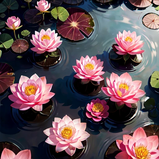 rose lotus flowers blooming in a garden inside muddy swamp