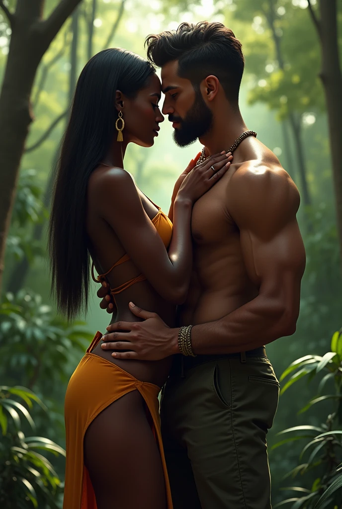 Black hot girl without clothes infront of white man In jungle