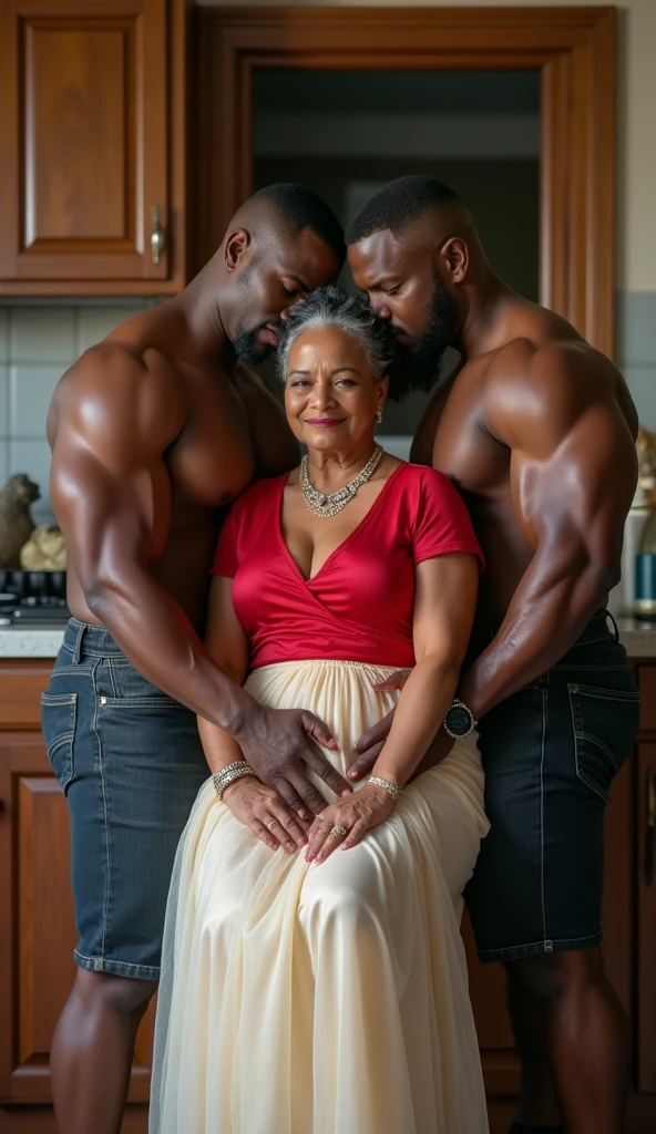 Black man and (70 year old, elderly, busty black grandma) in a motel room.